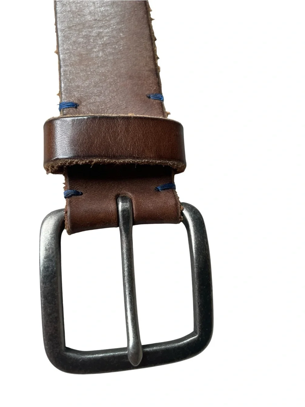 Vintage GAP Brown Genuine Leather Wide Belt  Mens Sz 32 Rugged Silver Buckle USA